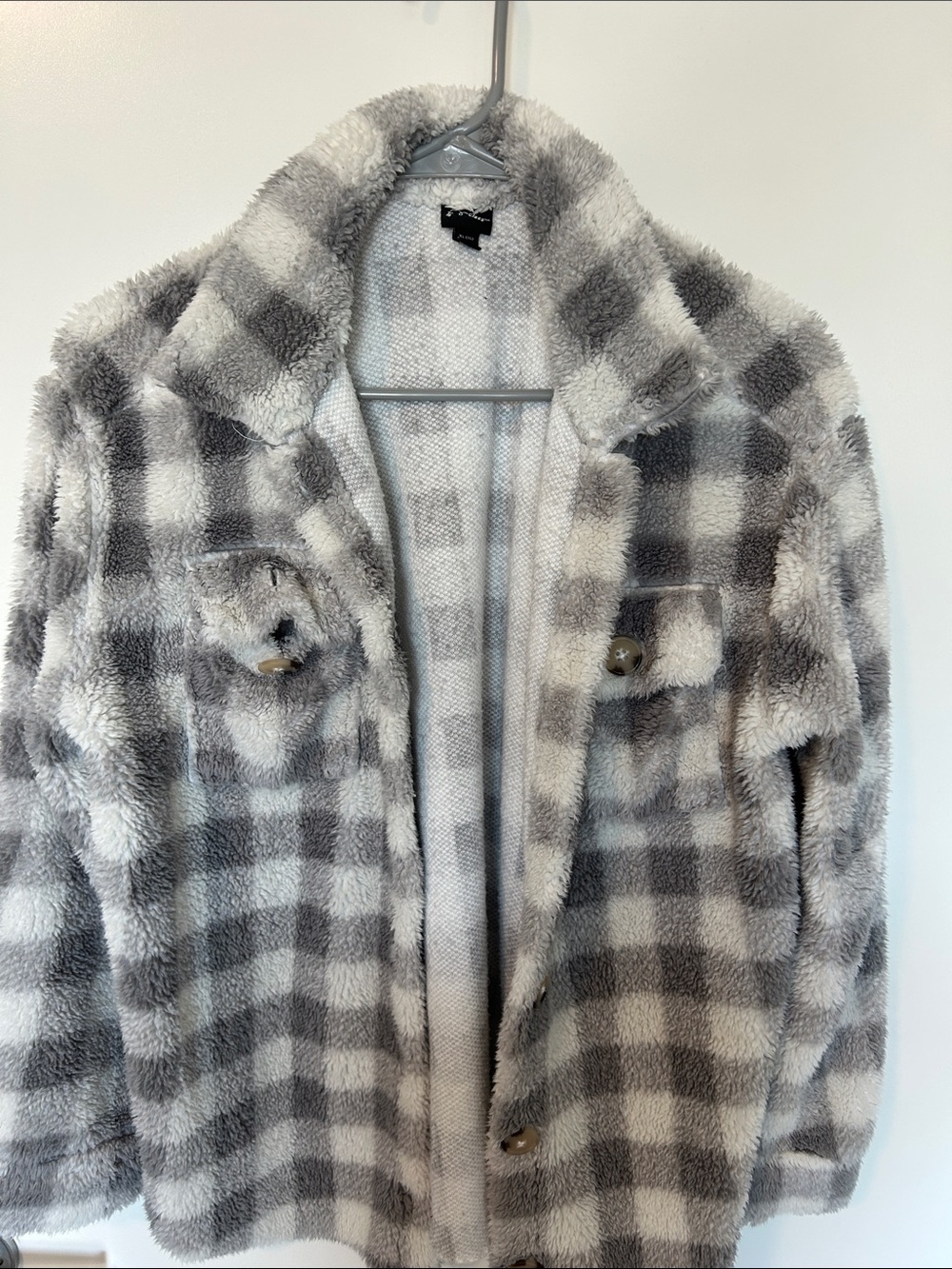 art class Gray and White Plaid Teddy Jacket - Kids